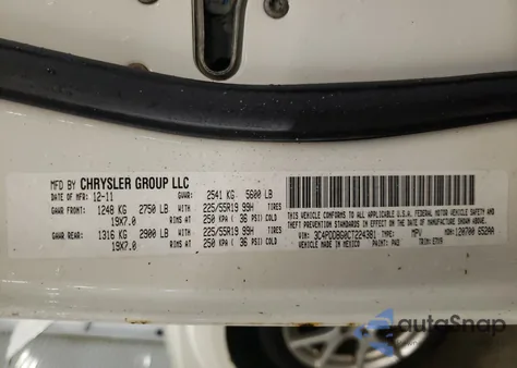 2012 Dodge Journey Sxt from USA, damaged, VIN 3C4PDDBG0CT224381